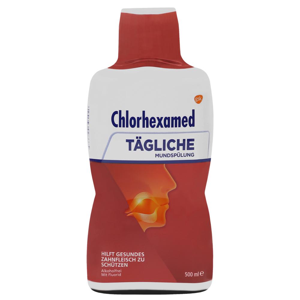 Eine Flasche Chlorhexamed Mundsp&uuml;lung f&uuml;r die t&auml;gliche Zahnpflege.