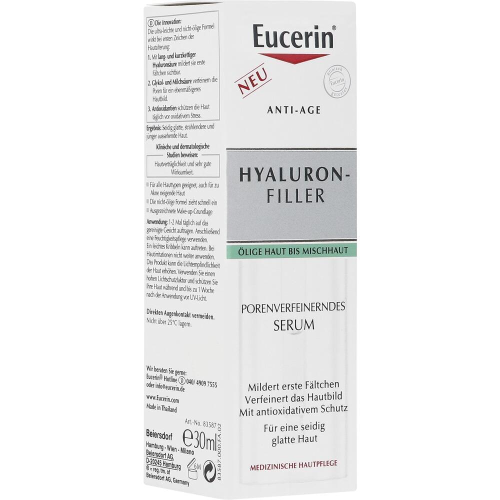 Verpackung eines Eucerin Anti-Age Hyaluron-Filler Serums f&uuml;r &ouml;lige bis Mischhaut.