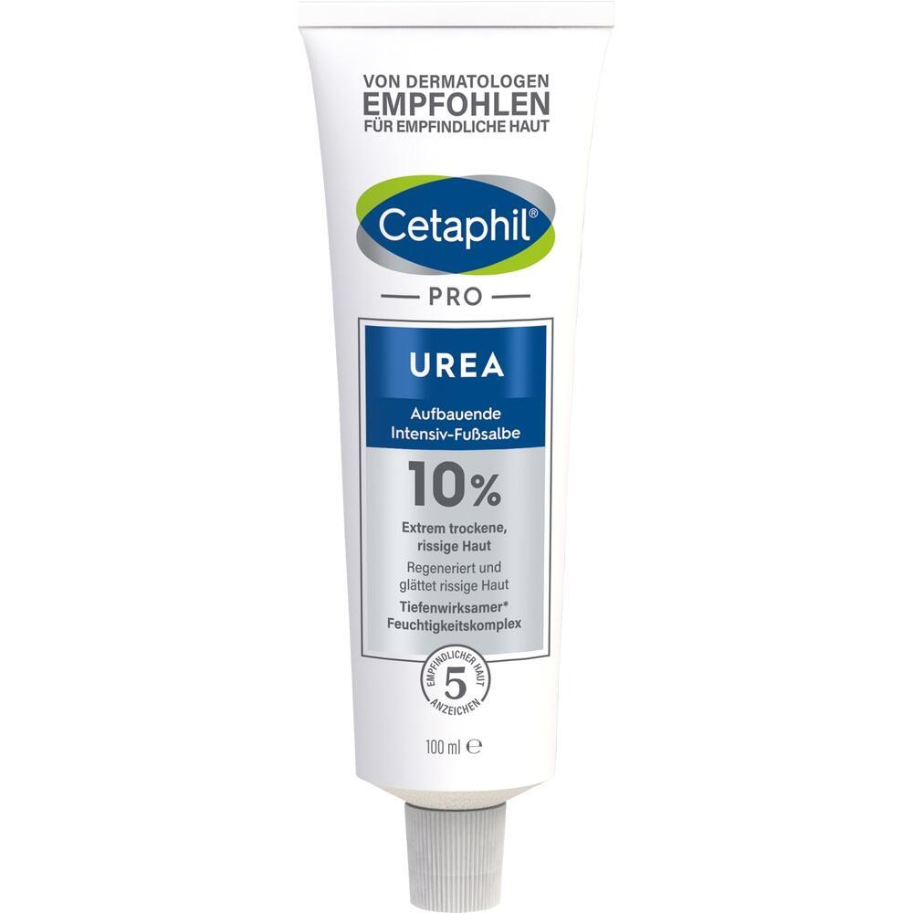 Eine Fu&szlig;salbe von Cetaphil f&uuml;r trockene Haut mit 10% Urea in einer wei&szlig;en Tube.