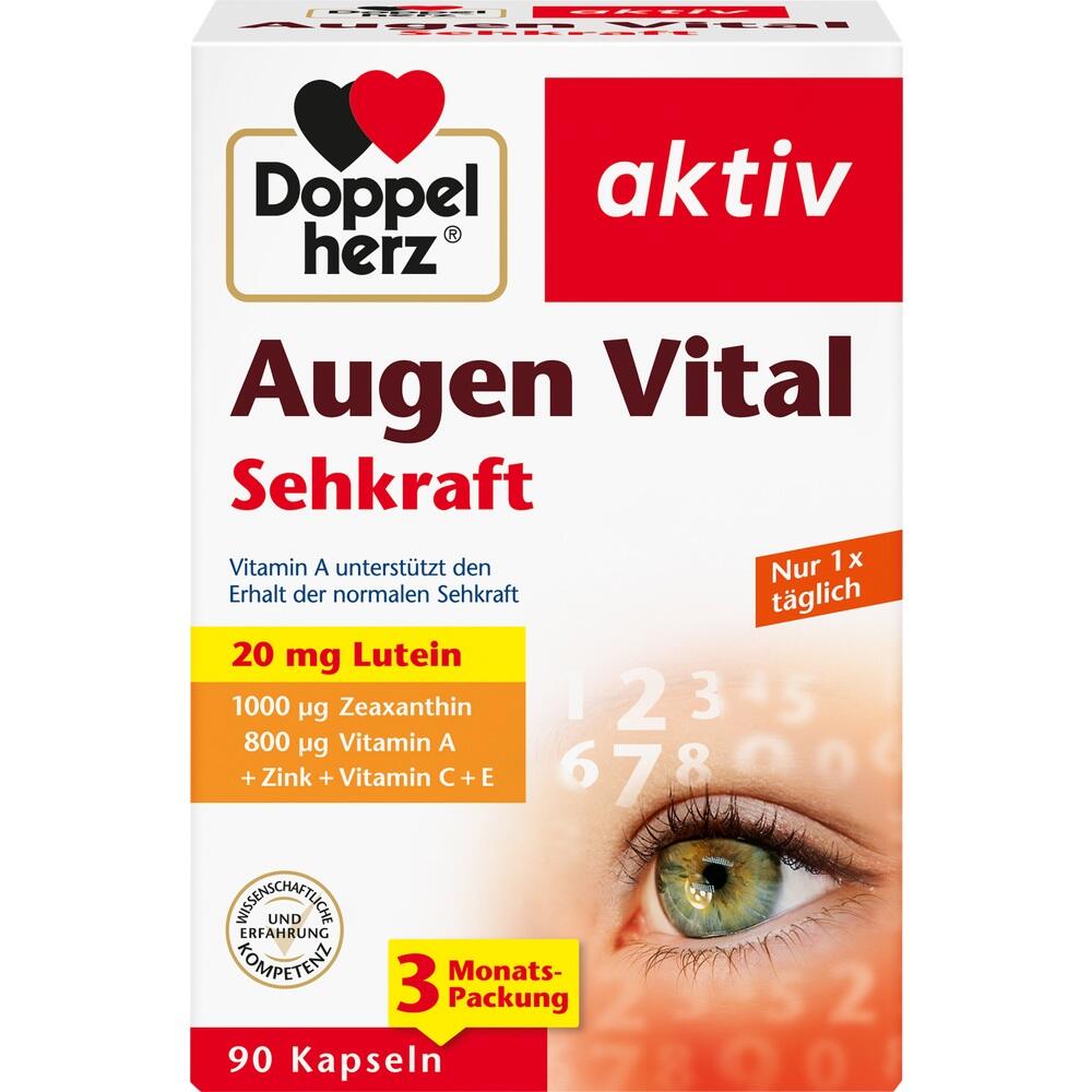 Verpackung von Augen-Vital-Kapseln zur Unterst&uuml;tzung der Sehkraft, mit einem Auge abgebildet.