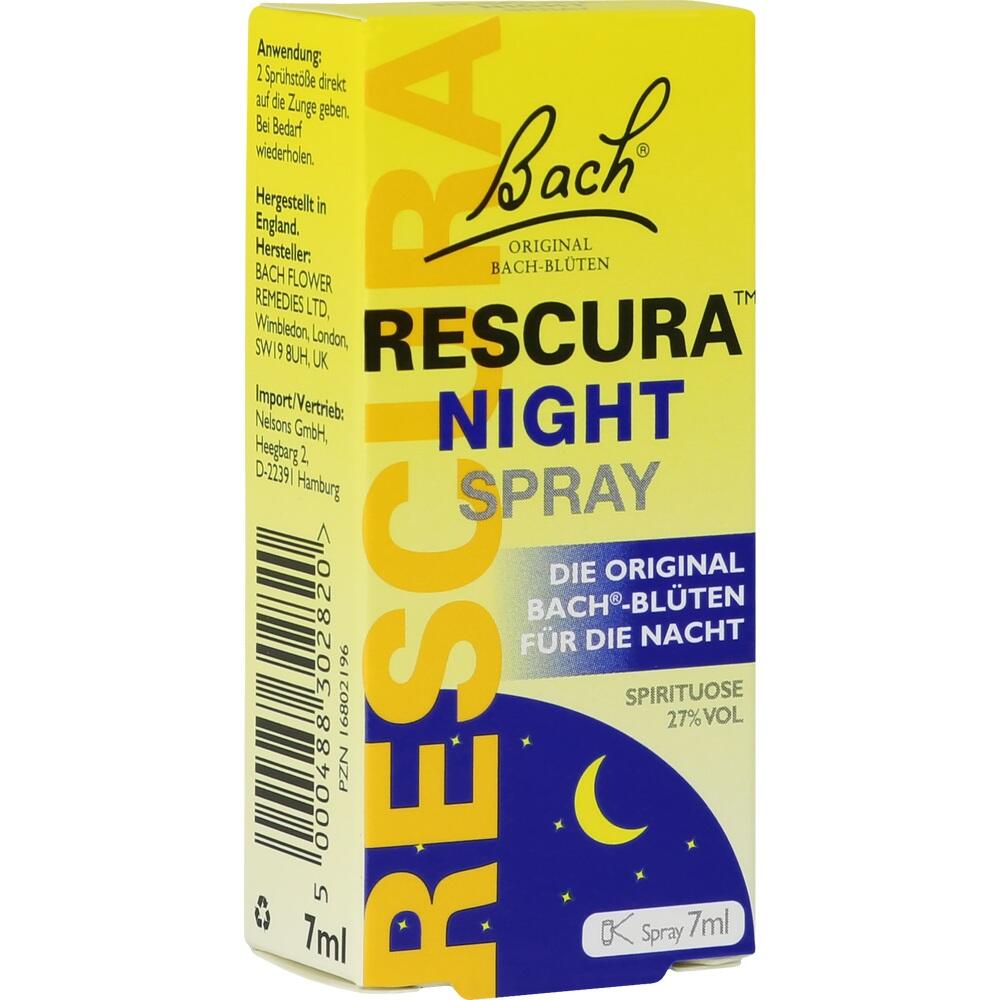 Gelbe Verpackung eines Bach-Bl&uuml;ten-Sprays f&uuml;r die Nacht mit Mond und Sternen.