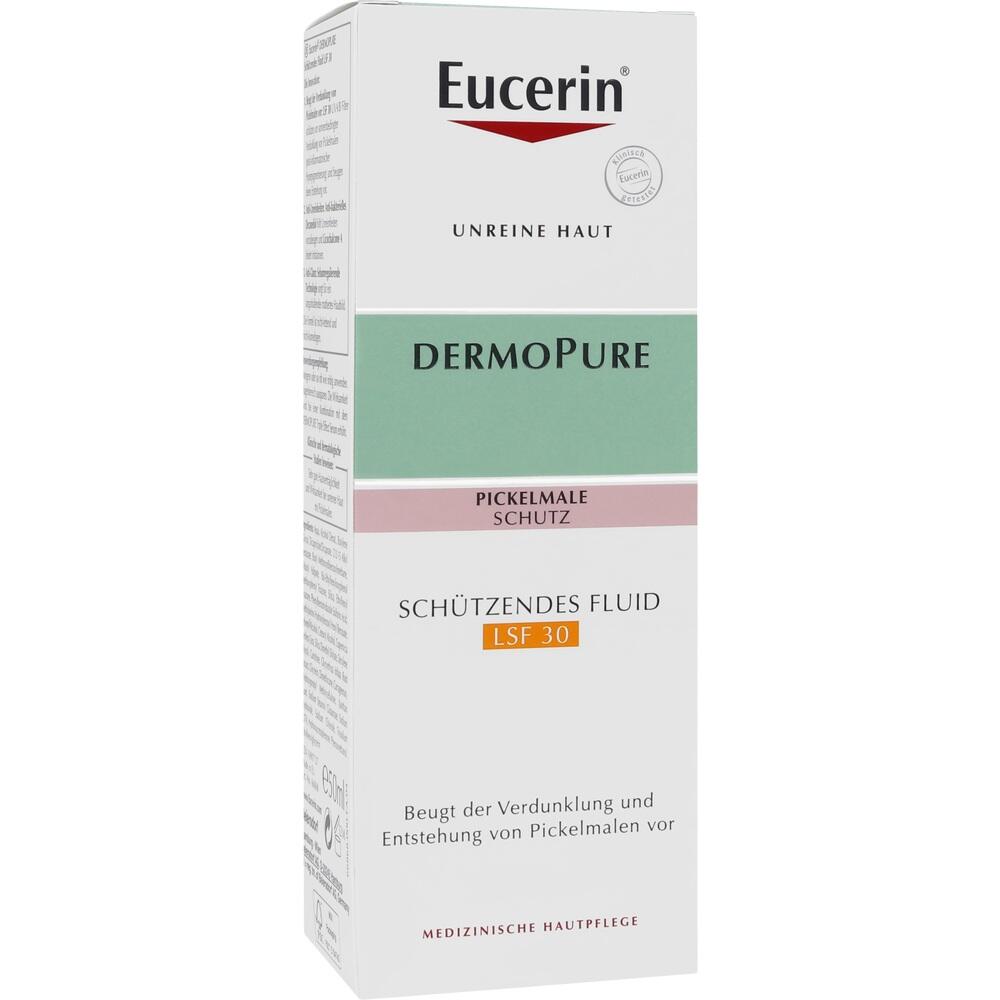 Eine Verpackung von Eucerin DermoPure Fluid mit LSF 30 f&uuml;r unreine Haut.