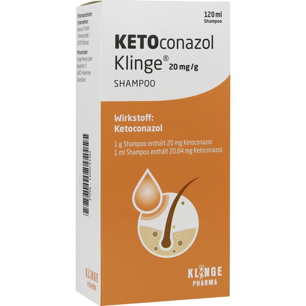 Das ist eine Verpackung für ein Shampoo mit dem Wirkstoff Ketoconazol.