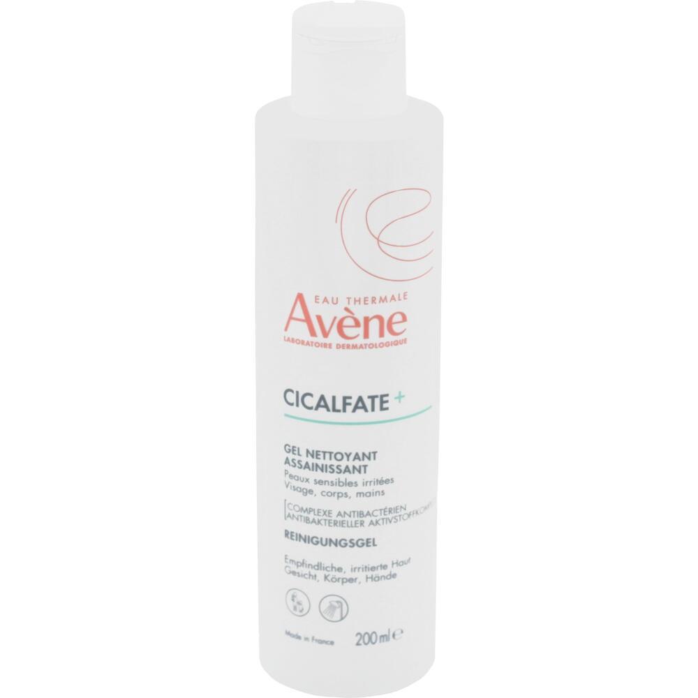 Weiße Flasche mit Avène Cicalfate+ Reinigungsgel für empfindliche Haut, 200 ml.