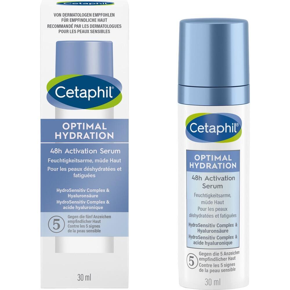 Eine Flasche und Schachtel mit Cetaphil Optimal Hydration Serum.