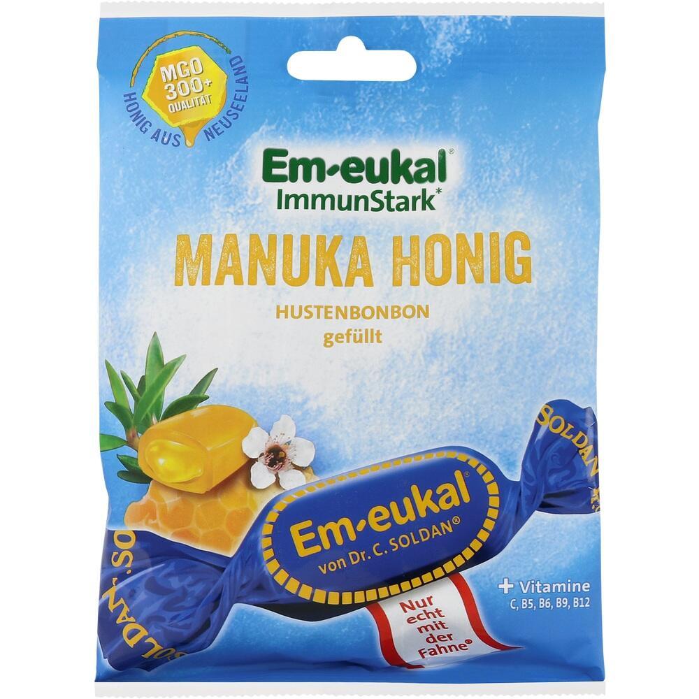 T&uuml;te mit Em-eukal Hustenbonbons, Geschmacksrichtung Manuka Honig.