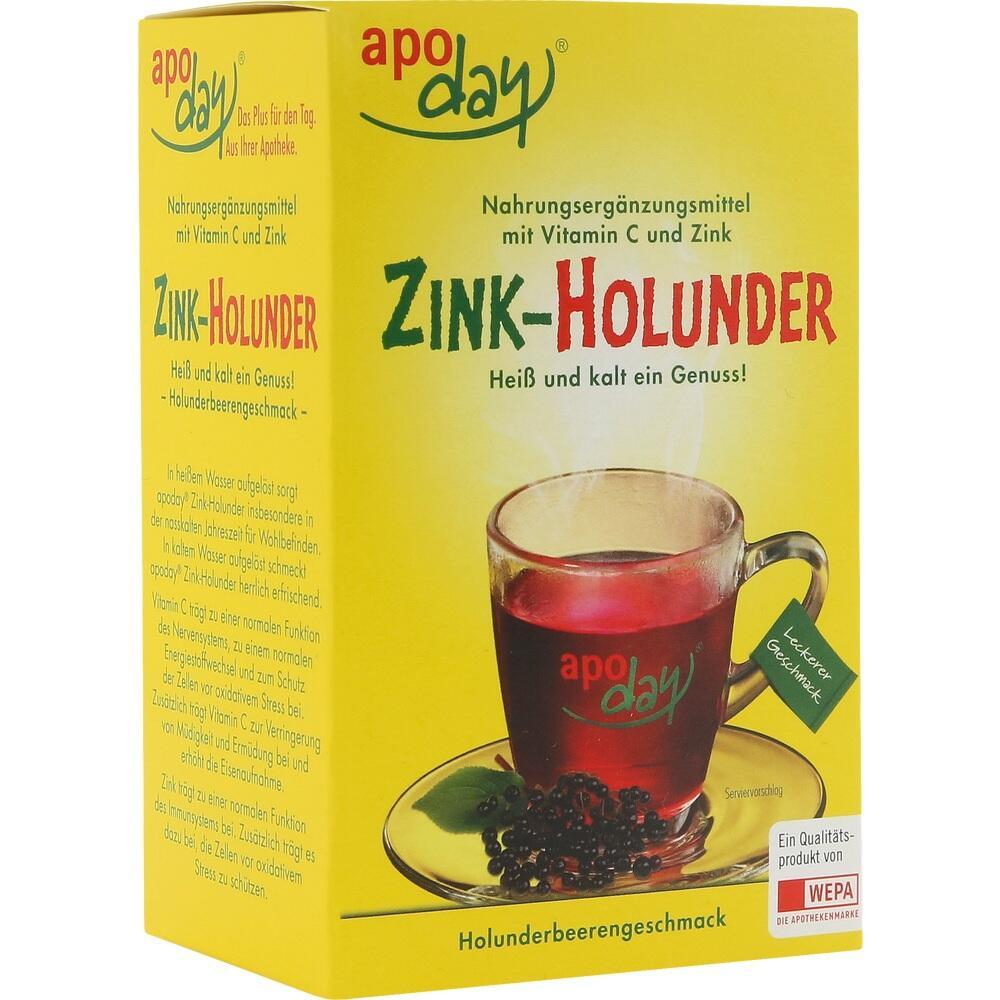 Gelbe Packung mit einem Glas roten Holunderbeergetr&auml;nks auf dem Etikett.
