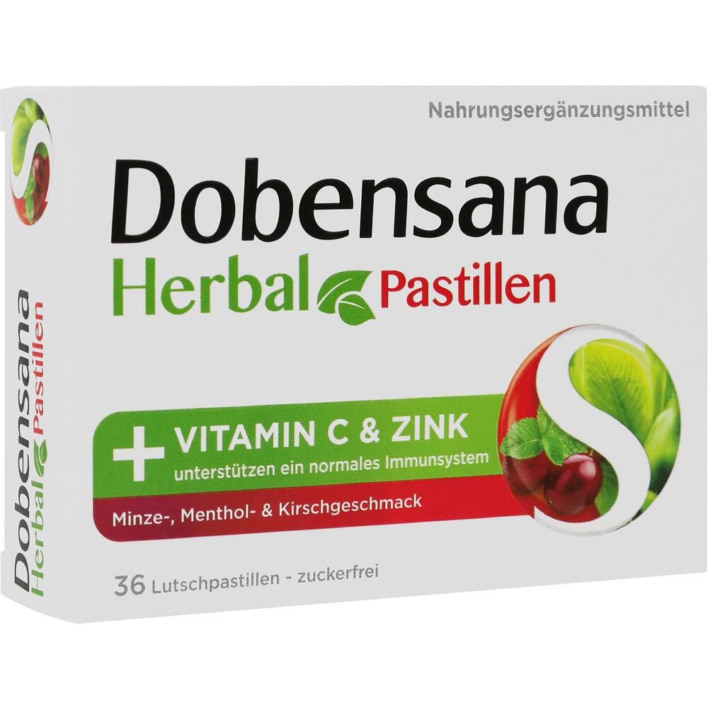 Packung mit zuckerfreien Kräuterpastillen mit Vitamin C und Zink für das Immunsystem.