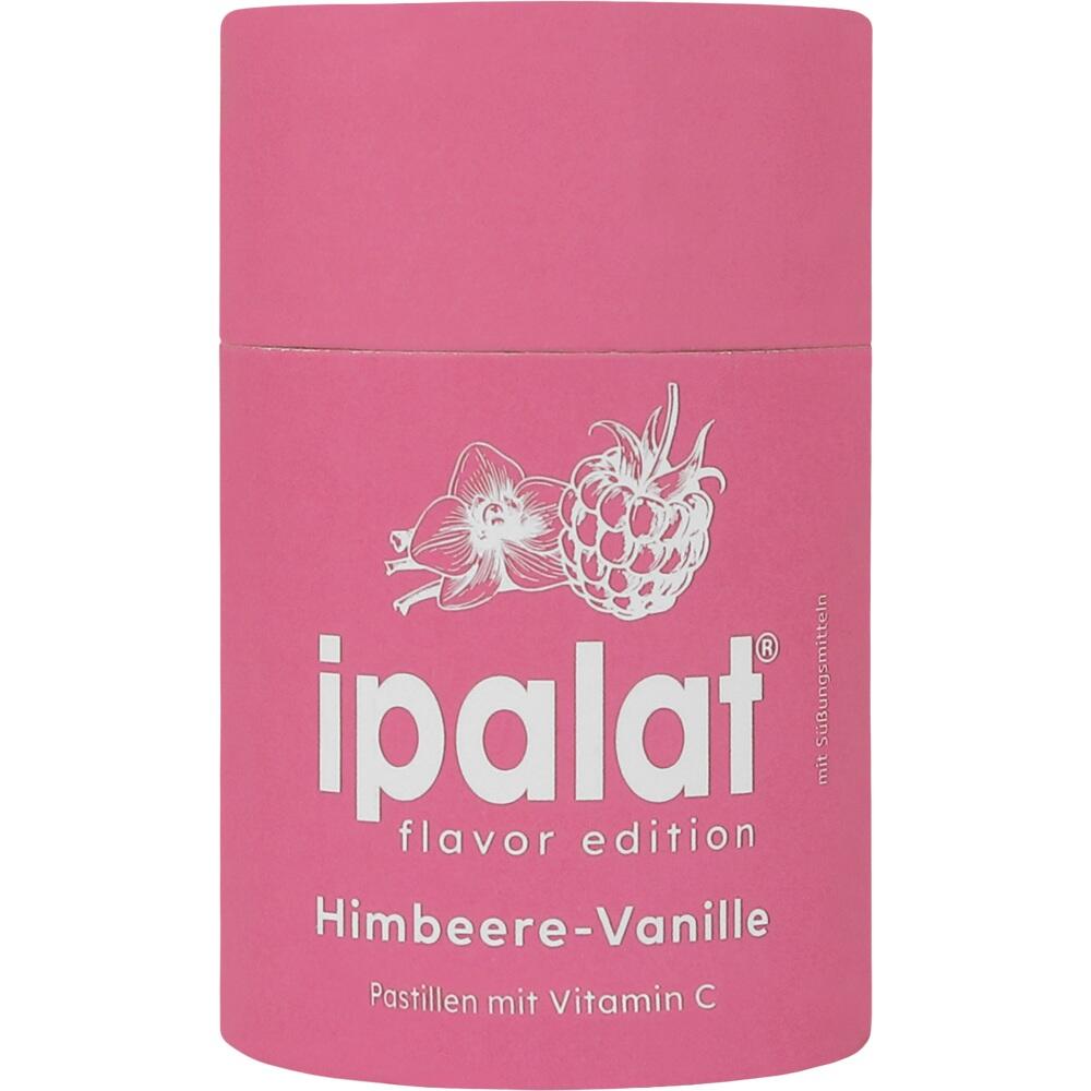 Rosa Dose mit der Aufschrift "ipalat Himbeere-Vanille, Pastillen mit Vitamin C".