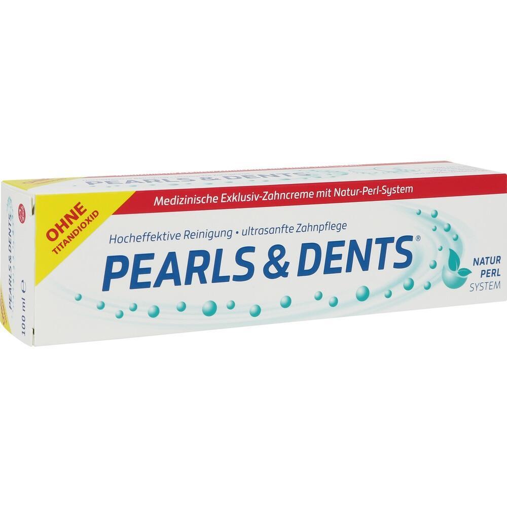 Eine Zahnpastaverpackung der Marke Pearls & Dents ohne Titandioxid.