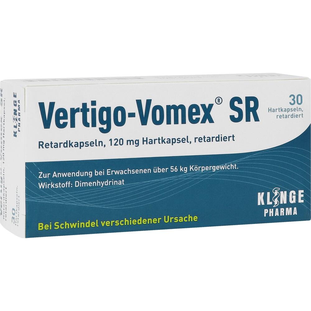 Die Verpackung zeigt Vertigo-Vomex SR Kapseln gegen Schwindel.