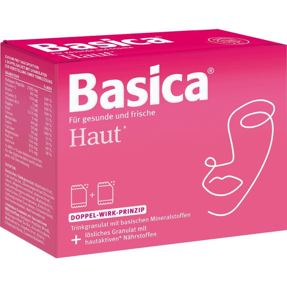 Eine rosa Verpackung von Basica f&uuml;r Hautpflege.