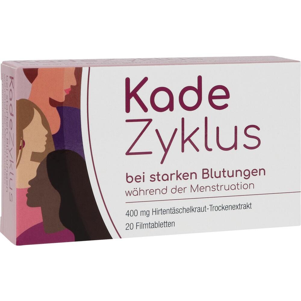Packung von Kade Zyklus Tabletten bei starken Menstruationsblutungen.