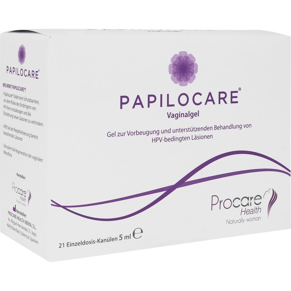 Eine wei&szlig;e Schachtel mit der Aufschrift "Papilocare Vaginalgel".