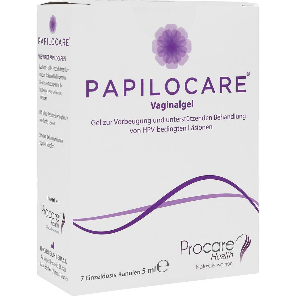 Eine wei&szlig;e Verpackung mit der Aufschrift "Papilocare Vaginalg Gel".