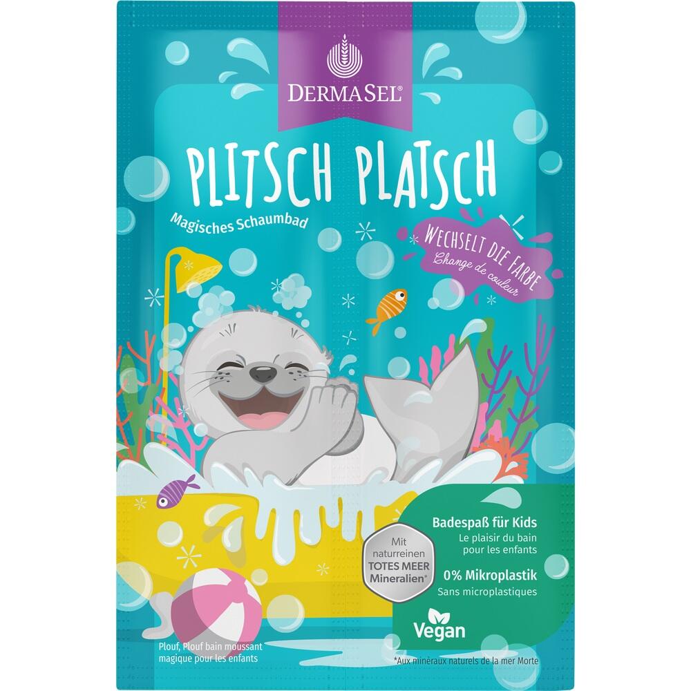Ein lachender Seehund badet fr&ouml;hlich in einem Schaumbad mit bunten Bl&auml;schen.