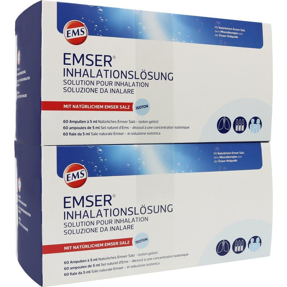 Zwei Packungen Emser Inhalationslösung mit natürlichem Emser Salz.