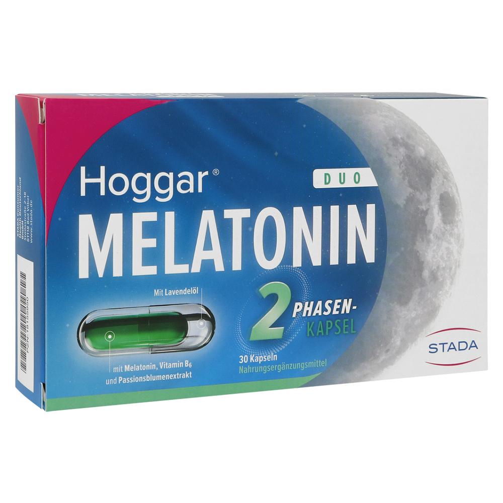 Eine blaue Packung mit Melatonin-Kapseln zur Schlafunterst&uuml;tzung.