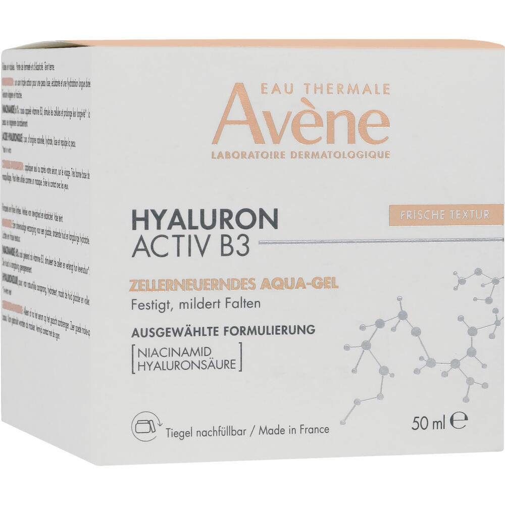 Weiße Produktverpackung für ein feuchtigkeitsspendendes Gel mit Hyaluron und Niacinamid.