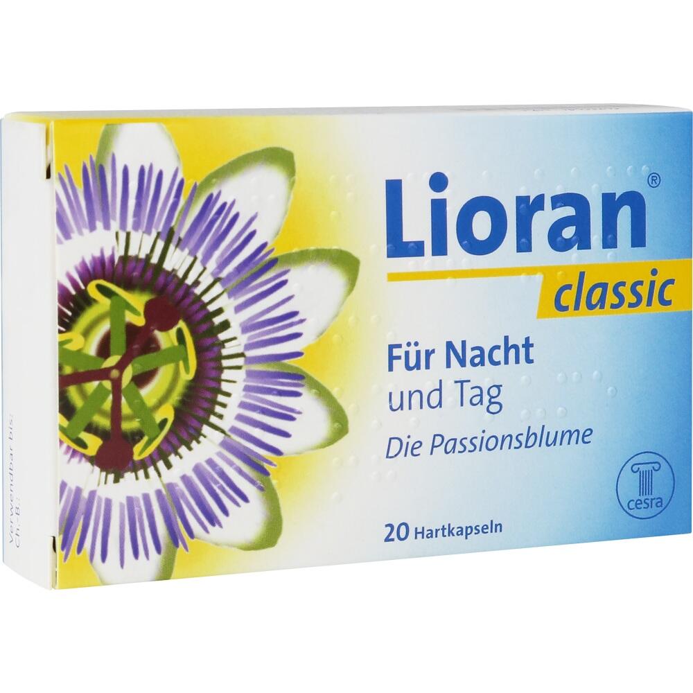 Verpackung von Lioran classic mit Passionsblume und Text "Für Nacht und Tag".