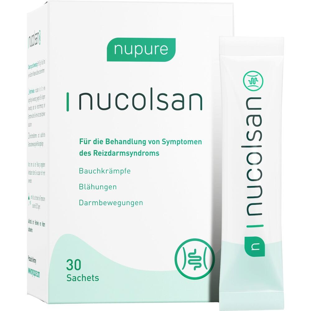 Ein Medikament namens "Nucolsan" in einem wei&szlig;en Karton zur Behandlung von Reizdarmsyndrom.