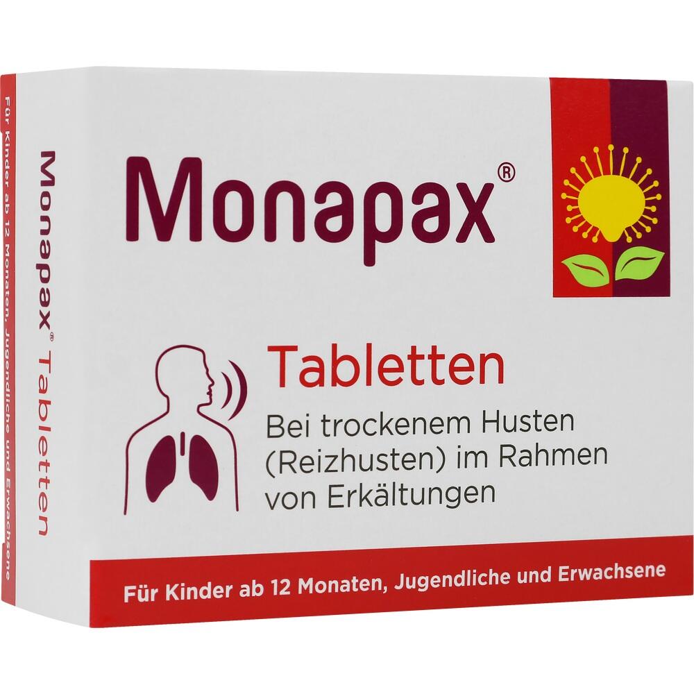 Eine Packung Monapax-Tabletten gegen trockenen Husten bei Erk&auml;ltung.