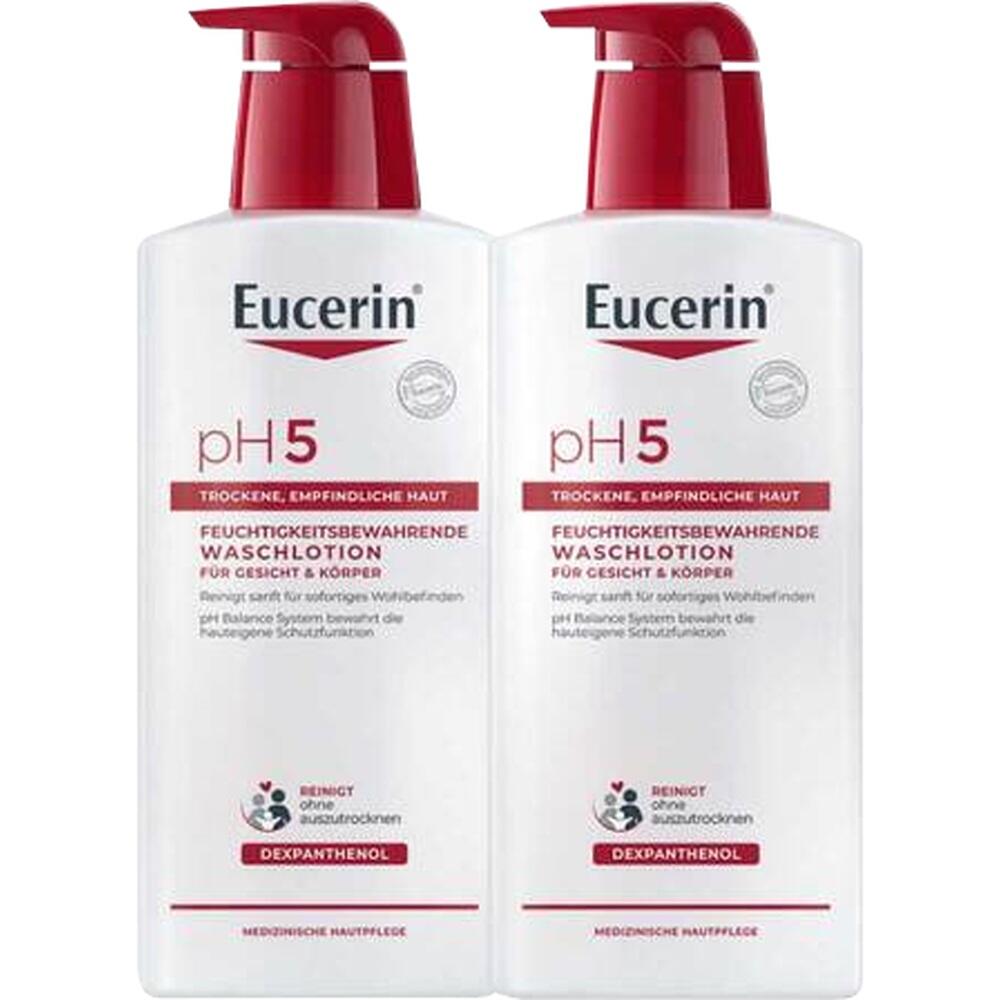 Zwei Flaschen Eucerin pH5 Waschlotion f&uuml;r empfindliche Haut.