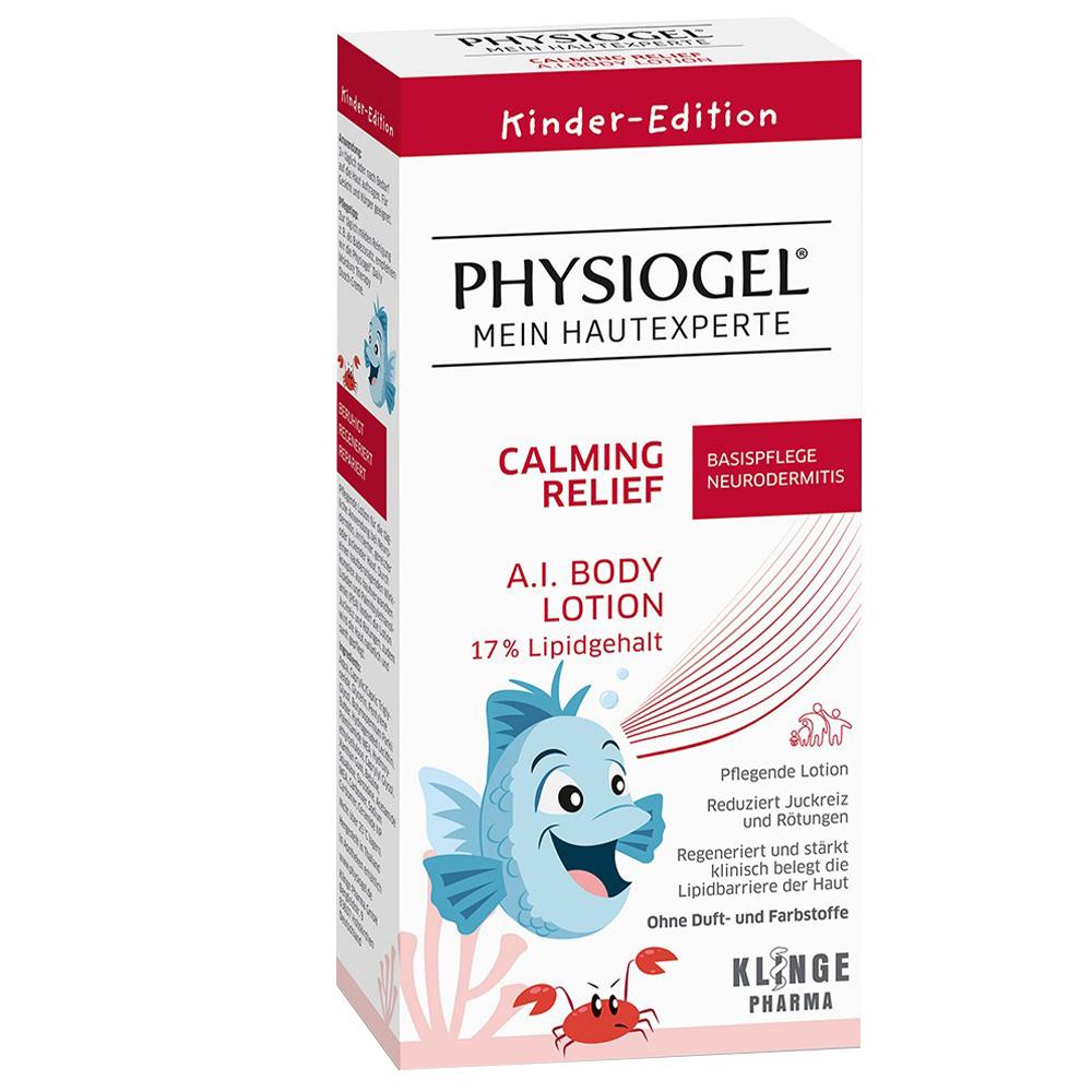 Weiße Flasche mit roter Aufschrift, enthält feuchtigkeitsspendende Bodylotion.